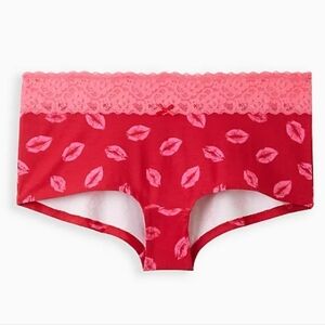 WIDE LACE BOYSHORT PANTY - COTTON LIPS 💋 RED